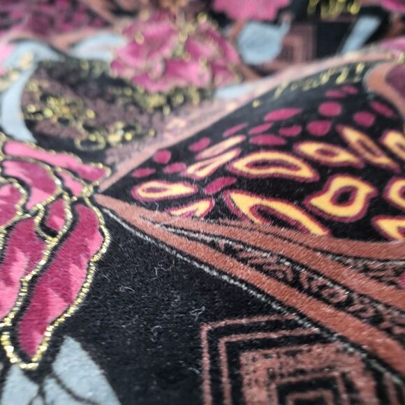 VTG Velvet Velour Rayon Quilted Liner Art To Wear Leather Trim Bomber Jacket OS - Picture 11 of 11